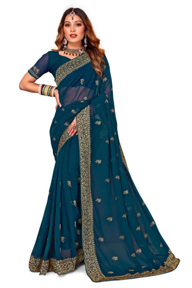 morpeach party wear sari online designer georgette sari with georgette blouse at shopkund sr24791
