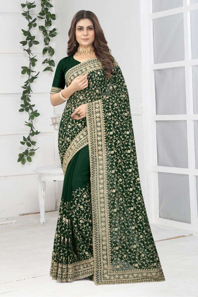 green wedding sari online designer georgette sari with georgette blouse at shopkund sr25057