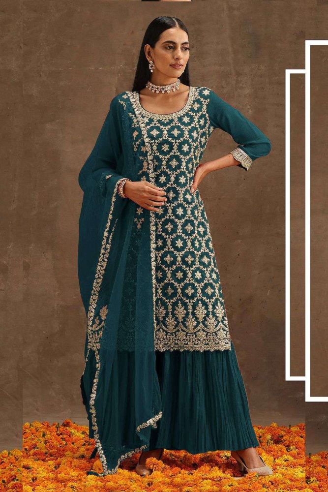 aqua blue salwar kameez online designer georgette salwar kameez with aqua blue dupatta ss1073