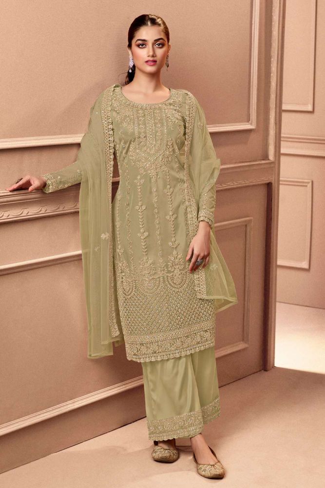 eid salwar kameez brode en filet beige