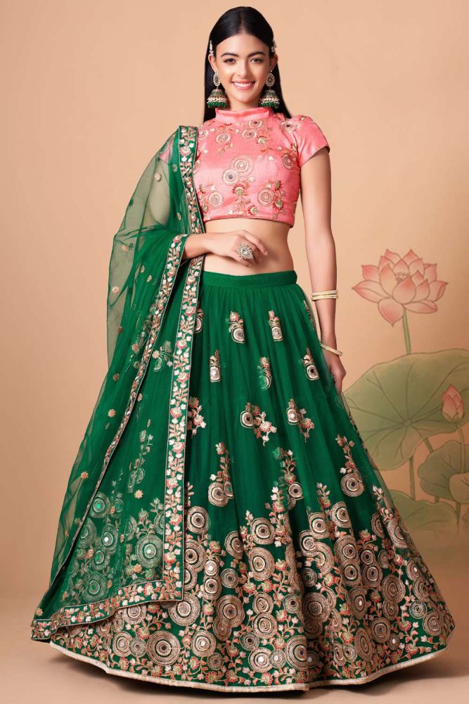 filet doux brode vert lehenga choli
