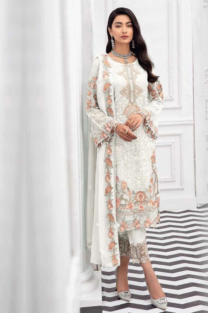 white pakistani suit online designer georgette pakistani suit with white dupatta sk153008