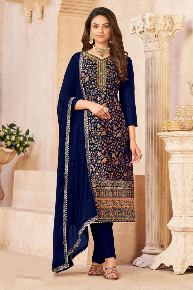 Blue Salwar Kameez Online Designer Jacquard Salwar Kameez avec bleu Dupata SK153216